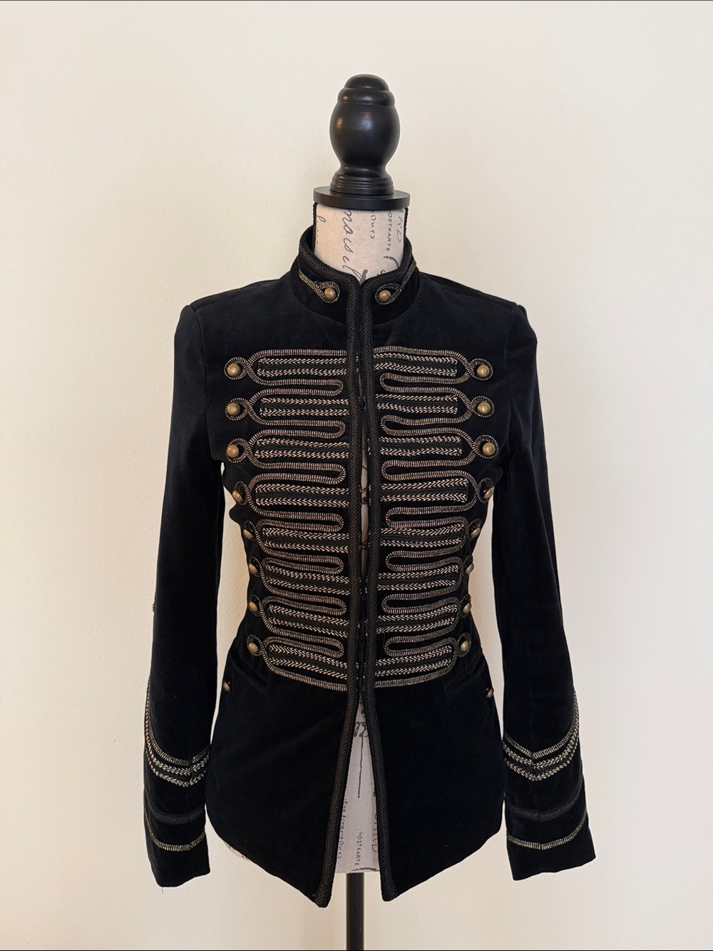 Blank NYC Black Velvet Military-Style Blazer with Gold Trim